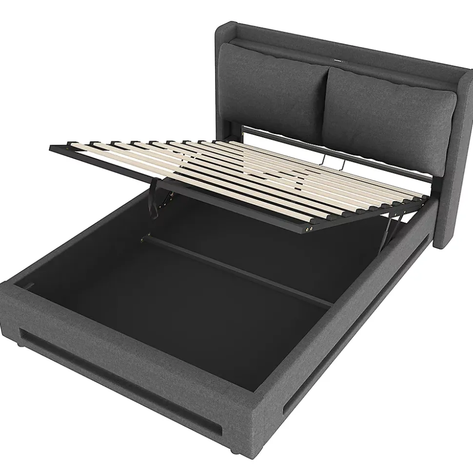 Lit baldaquin velours 140x190 cm, tête de lit élégante, ports USB-C, LED ambiance, rangement - moderne