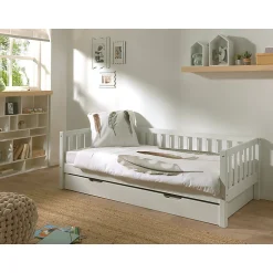 Lit banquette 90x200 sommier et tiroir de lit inclus Vipack Fritz - Blanc