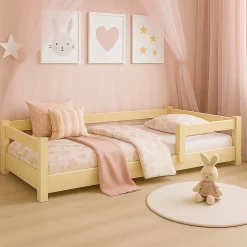 Lit bas Nordi 160x80 - Montessori bois naturel, lit enfant avec barreaux