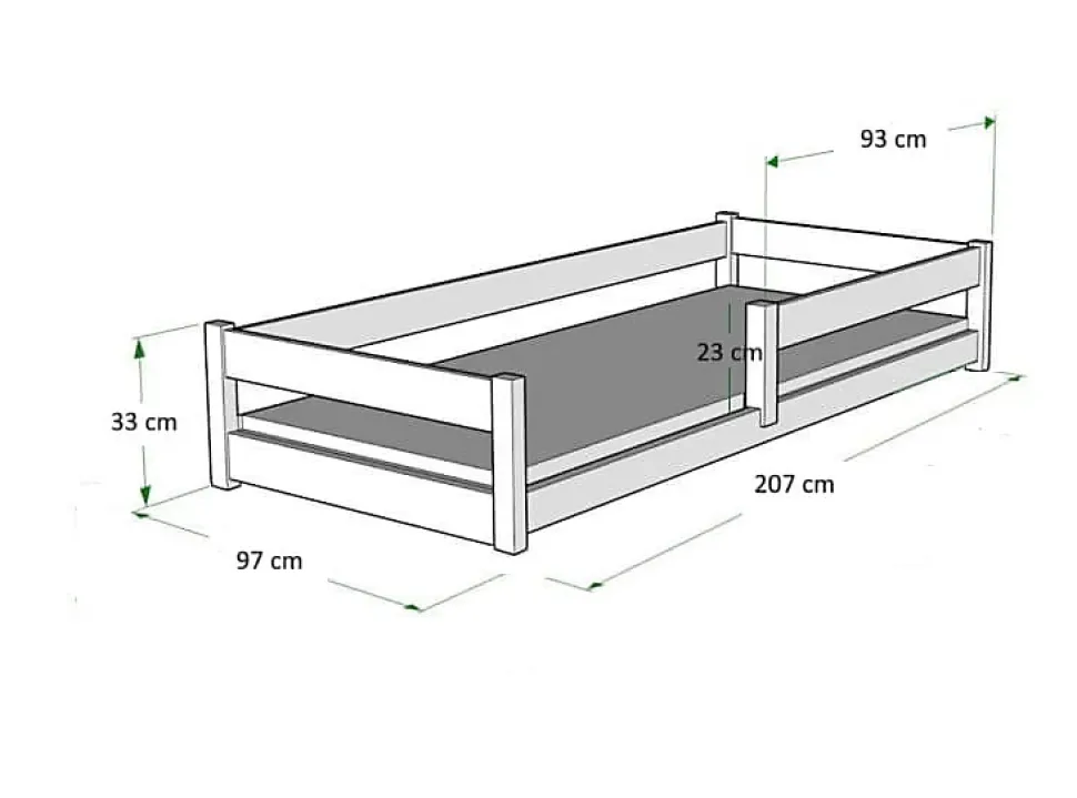 Lit bas Nordi 200x90 - Montessori bois naturel, lit enfant avec barreaux