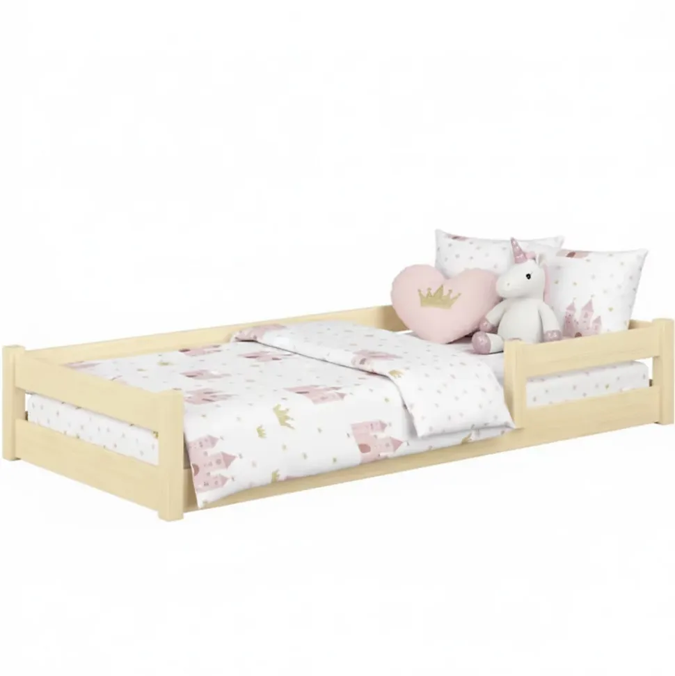 Lit bas Nordi 200x90 - Montessori bois naturel, lit enfant avec barreaux