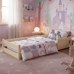 Lit bas Nordi 140x70 - Montessori bois naturel, lit enfant avec barreaux