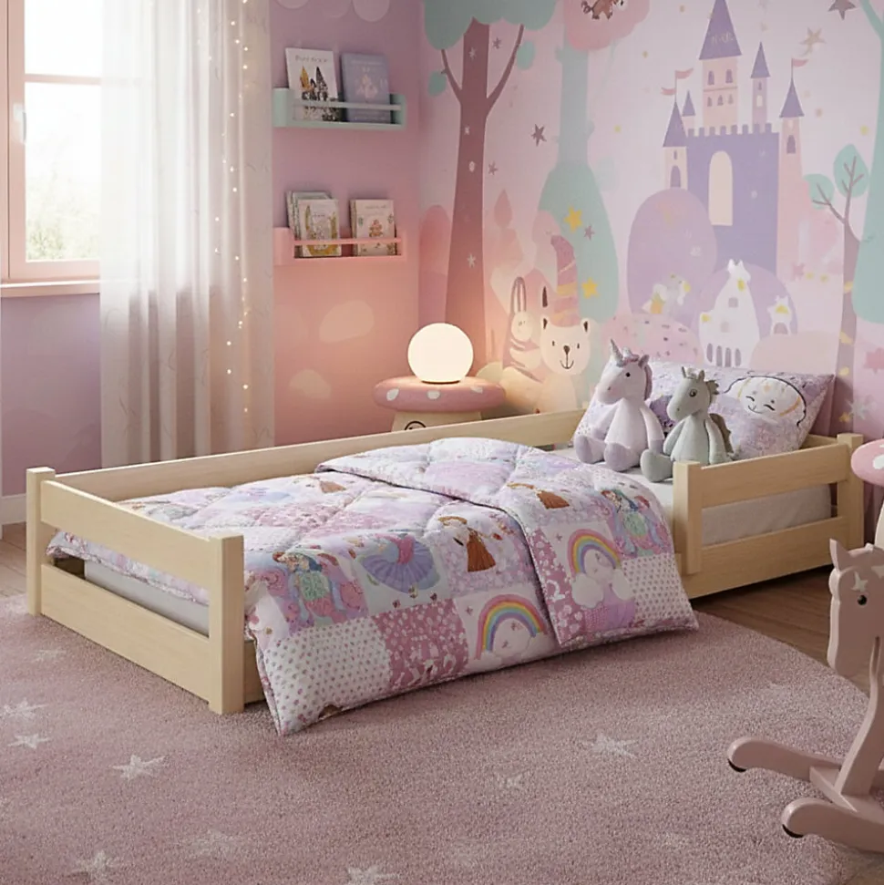 Lit bas Nordi 140x70 - Montessori bois naturel, lit enfant avec barreaux