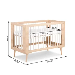 Lit Bébé à Barreaux Avec Sommier Réglable Style Scandinave 120x60 Hêtre