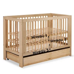 Lit Bébé à Barreaux 120x60 Bois Avec Tiroir