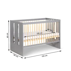 Lit Bébé Enfant évolutif à Barreaux Avec Sommier Réglable Gris / Bois 120x60 Cm