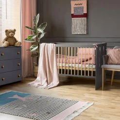 Lit Bébé Enfant évolutif à Barreaux Avec Sommier Réglable Gris / Bois 120x60 Cm