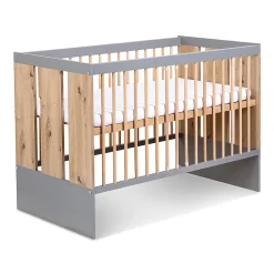 Lit Bébé Enfant évolutif à Barreaux Avec Sommier Réglable Bois / Gris 120x60 Cm