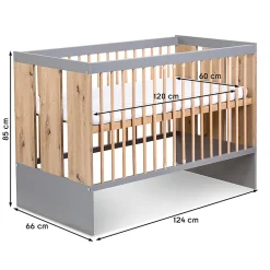 Lit Bébé Enfant évolutif à Barreaux Avec Sommier Réglable Bois / Gris 120x60 Cm
