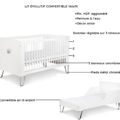 Lit Bébé évolutif Convertible En Lit Enfant 140x70 Blanc