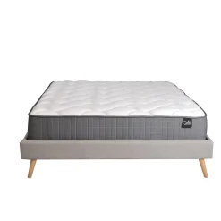 Lit BOREA 160x200 tissu + 1 sommier + 1 matelas CARLTON / Gris Clair