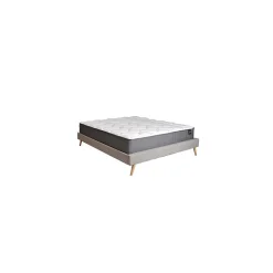 Lit BOREA 160x200 tissu + 1 sommier + 1 matelas CARLTON / Gris Clair