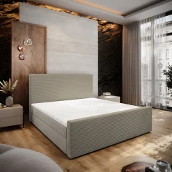 Lit Boxspring ALORIA 160X200 CM POSO 02 + PAROS 02, Beige, Lit avec matelas et rangement