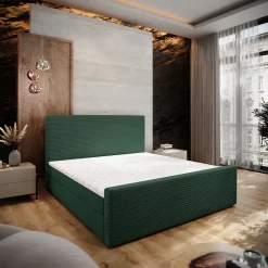 Lit Boxspring ALORIA 160X200 CM POSO 14 + KRONOS 14, Vert foncé, Lit avec matelas et rangement