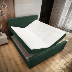 Lit Boxspring ALORIA 160X200 CM POSO 14 + KRONOS 14, Vert foncé, Lit avec matelas et rangement