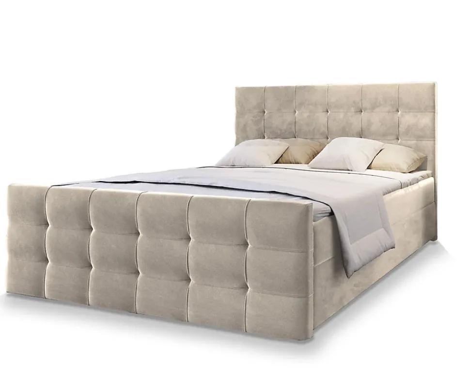 Lit Boxspring AMON 140X200 CM COSMIC 10, Beige, Lit avec matelas et rangement