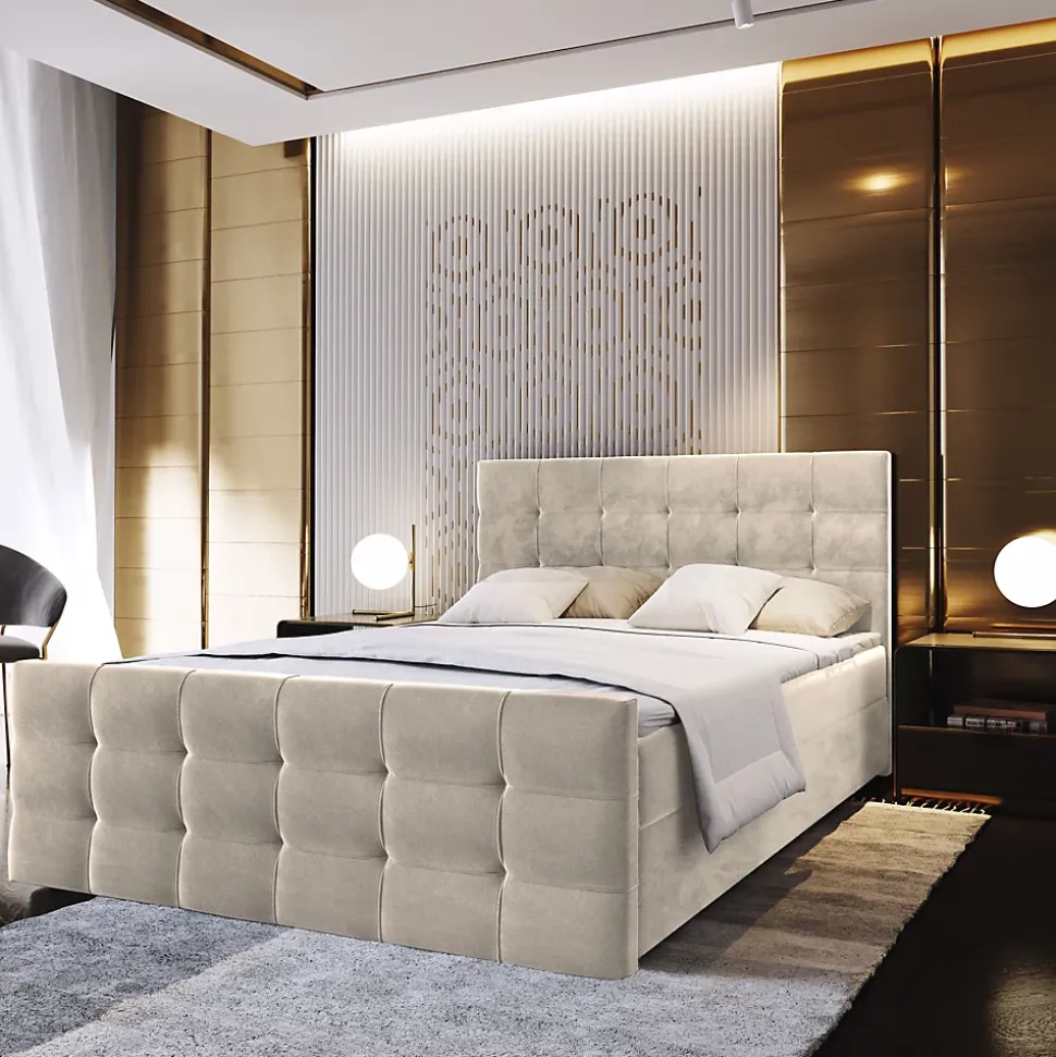 Lit Boxspring AMON 140X200 CM COSMIC 10, Beige, Lit avec matelas et rangement