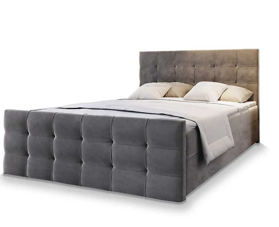 Lit Boxspring AMON 140X200 CM COSMIC 160, Gris, Lit avec matelas et rangement