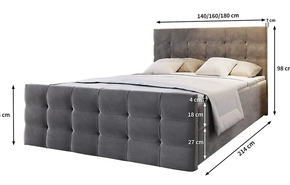 Lit Boxspring AMON 140X200 CM COSMIC 160, Gris, Lit avec matelas et rangement