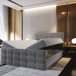 Lit Boxspring AMON 140X200 CM COSMIC 160, Gris, Lit avec matelas et rangement