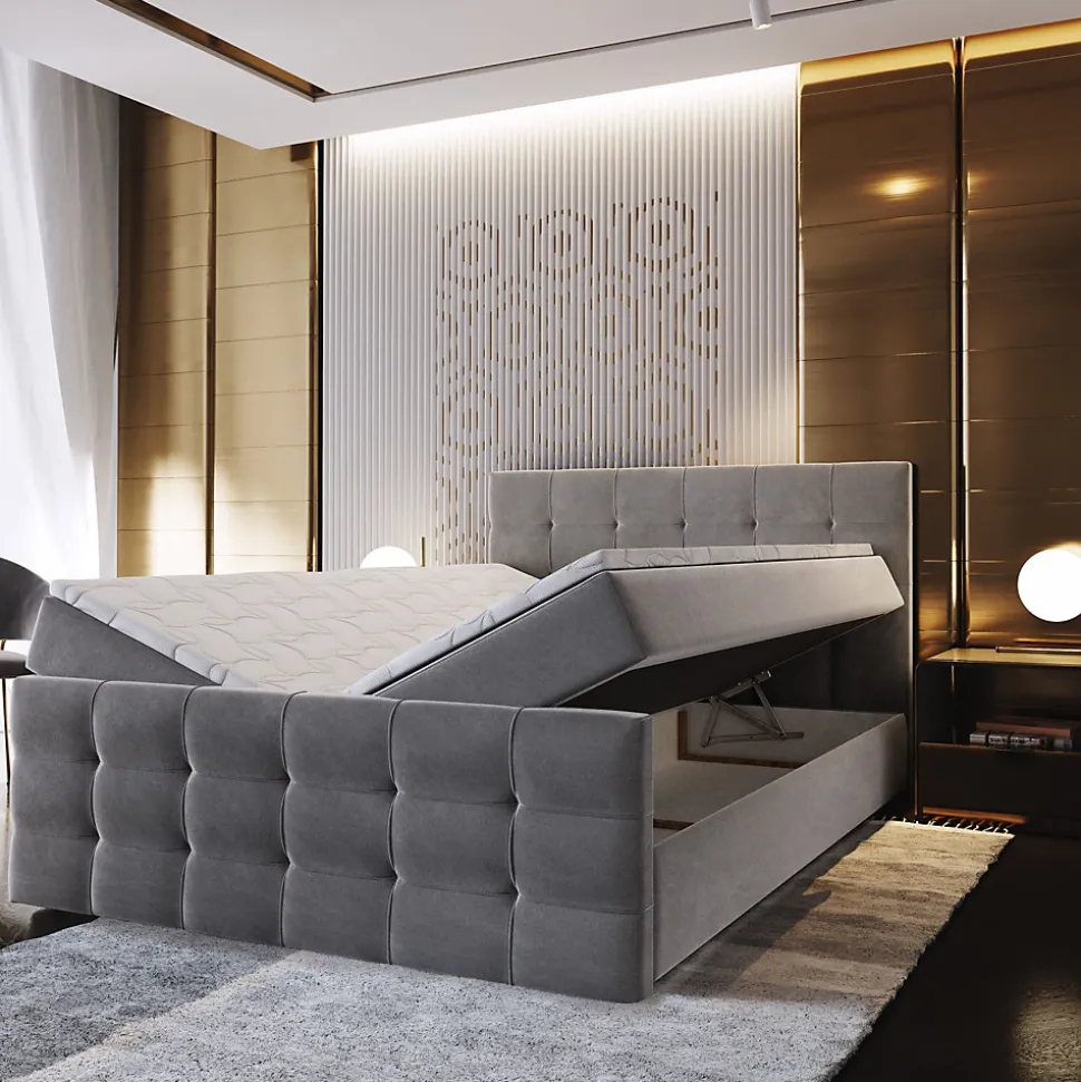 Lit Boxspring AMON 140X200 CM COSMIC 160, Gris, Lit avec matelas et rangement