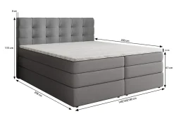 Lit Boxspring AREZI 140X200 CM SORO 90, Gris, Lit avec matelas et rangement