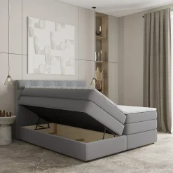 Lit Boxspring AREZI 140X200 CM SORO 90, Gris, Lit avec matelas et rangement