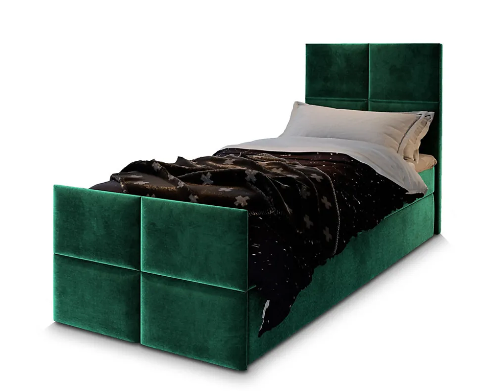 Lit Boxspring ARIEL 90 90X200 CM KRONOS 19, Vert, Lit avec matelas et rangement