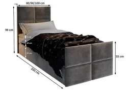 Lit Boxspring ARIEL 90 90X200 CM KRONOS 19, Vert, Lit avec matelas et rangement