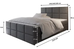 Lit Boxspring ARIEL 160X200 CM SAWANA 05, Gris, Lit avec matelas et rangement