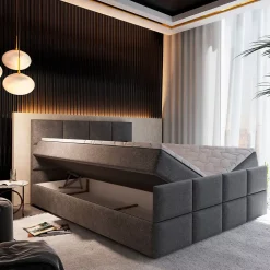 Lit Boxspring ARIEL 160X200 CM SAWANA 05, Gris, Lit avec matelas et rangement