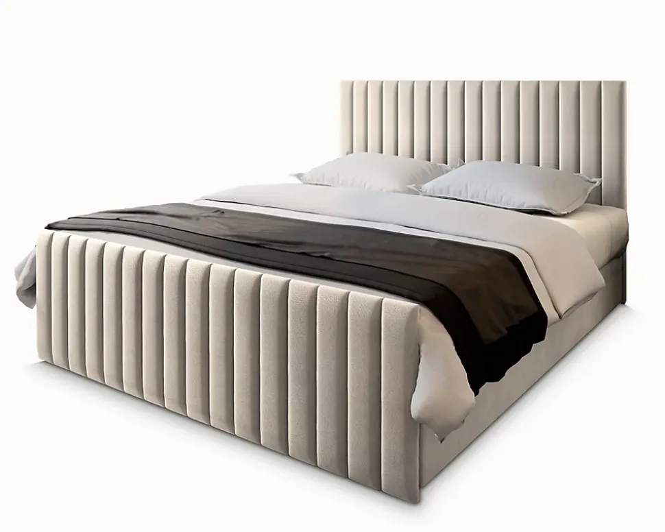 Lit Boxspring ARION 140X200 CM PAROS 02, Beige, Lit avec matelas et rangement