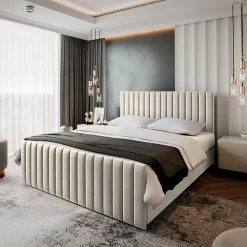 Lit Boxspring ARION 140X200 CM PAROS 02, Beige, Lit avec matelas et rangement