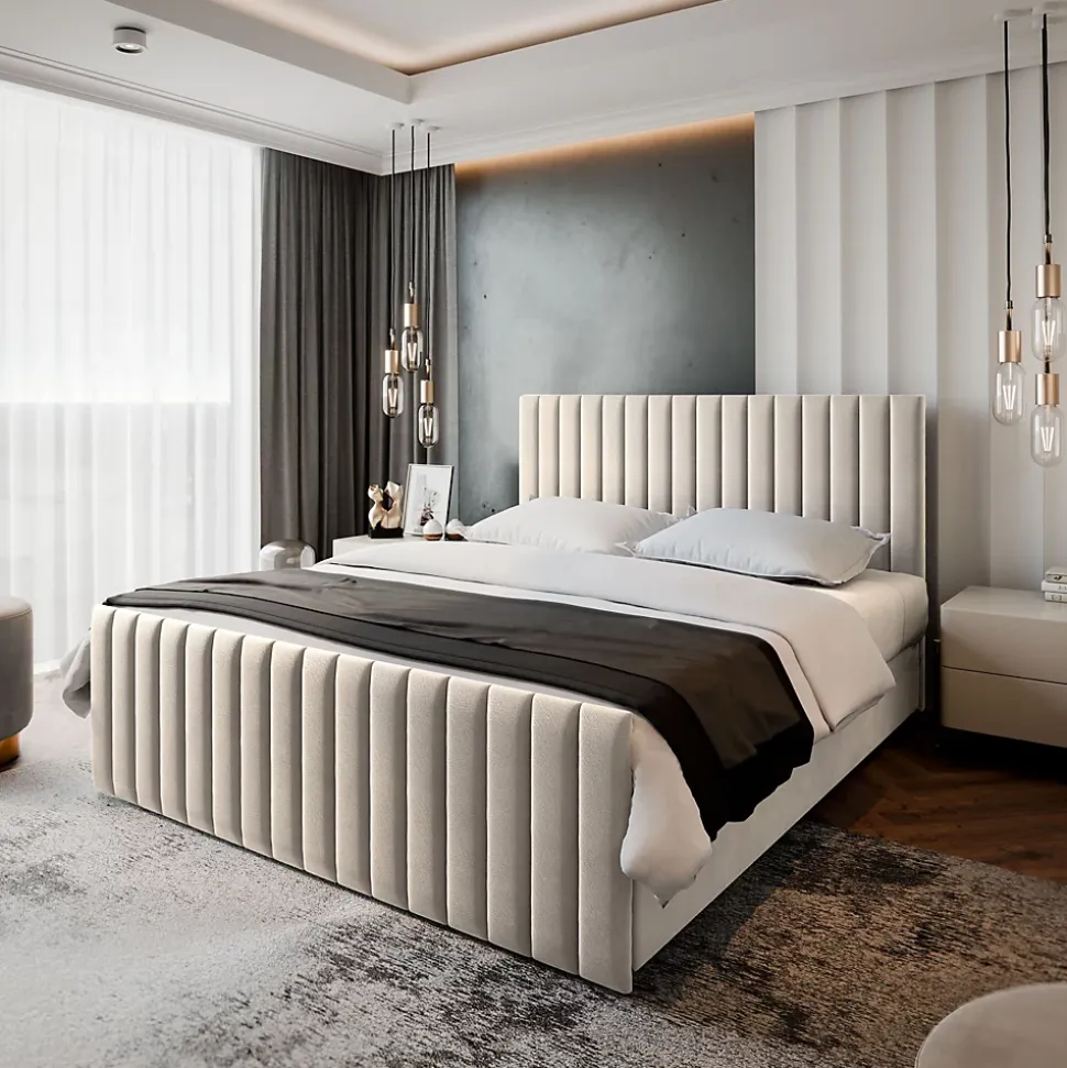 Lit Boxspring ARION 140X200 CM PAROS 02, Beige, Lit avec matelas et rangement