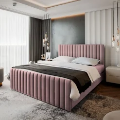 Lit Boxspring ARION 140X200 CM KRONOS 27, Rose, Lit avec matelas et rangement