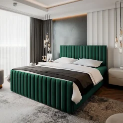 Lit Boxspring ARION 160X200 CM KRONOS 19, Vert foncé, Lit avec matelas et rangement