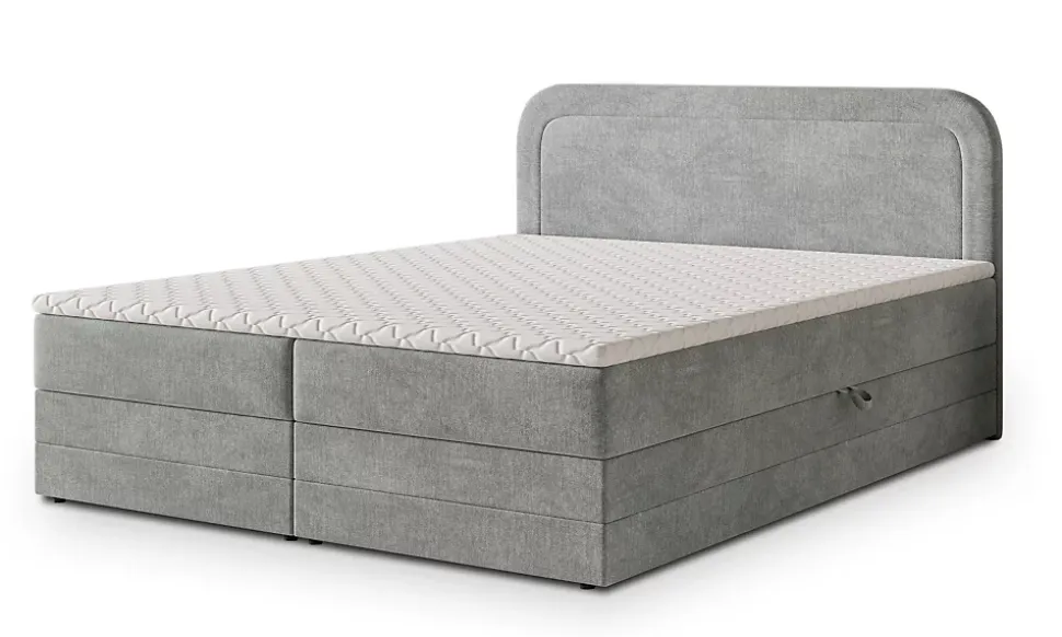 Lit Boxspring ARMEL 140X200 CM MONOLITH 84, Gris clair, Lit avec matelas et rangement