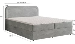 Lit Boxspring ARMEL 140X200 CM MONOLITH 84, Gris clair, Lit avec matelas et rangement