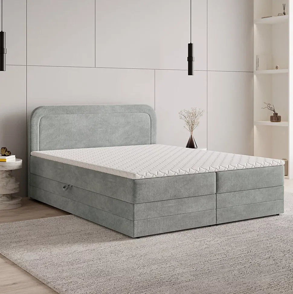 Lit Boxspring ARMEL 140X200 CM MONOLITH 84, Gris clair, Lit avec matelas et rangement