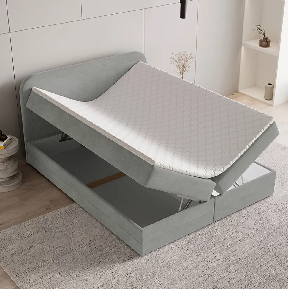 Lit Boxspring ARMEL 140X200 CM MONOLITH 84, Gris clair, Lit avec matelas et rangement