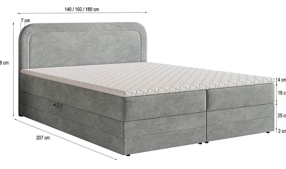 Lit Boxspring ARMEL 180X200 CM MONOLITH 04, Crème, Lit avec matelas et rangement