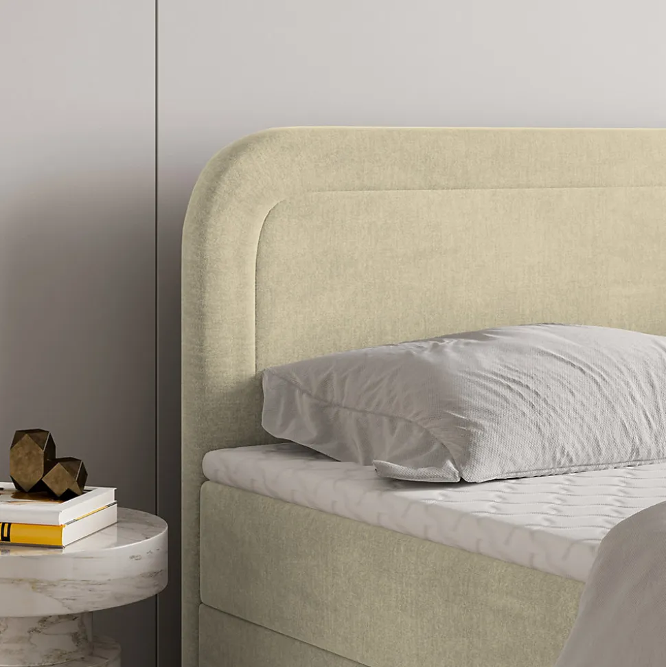 Lit Boxspring ARMEL 180X200 CM MONOLITH 04, Crème, Lit avec matelas et rangement