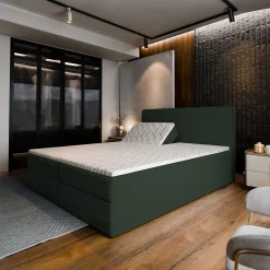Lit Boxspring ASTOR 180X200 CM LINCOLN 39, Vert foncé, Lit avec matelas et rangement