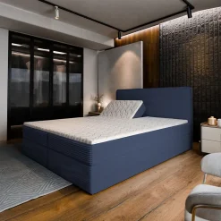 Lit Boxspring ASTOR 160X200 CM LINCOLN 77, Bleu, Lit avec matelas et rangement