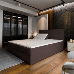 Lit Boxspring ASTOR 140X200 CM LINCOLN 29, Marron, Lit avec matelas et rangement