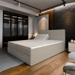 Lit Boxspring ASTOR 160X200 CM LINCOLN 83, Beige, Lit avec matelas et rangement