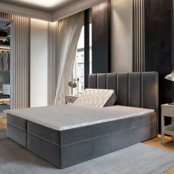 Lit Boxspring BARINO 140X200 CM PAROS 05, Gris clair, Lit avec matelas et rangement