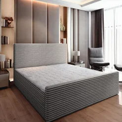 Lit Boxspring BRENTO 180X200 CM TILIA 86, Gris clair, Lit avec matelas et rangement