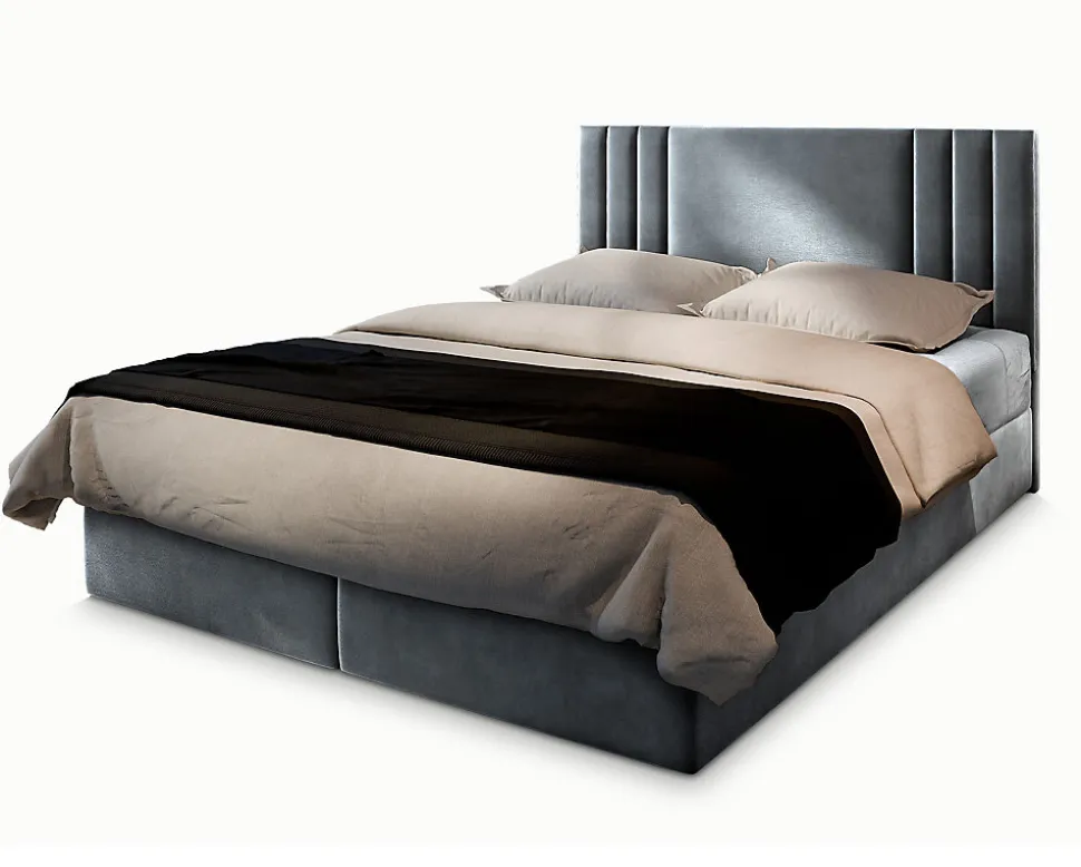 Lit Boxspring BRES 160X200 CM CASABLANCA 14, Gris clair, Lit avec matelas et rangement