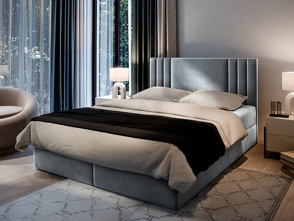 Lit Boxspring BRES 160X200 CM CASABLANCA 14, Gris clair, Lit avec matelas et rangement